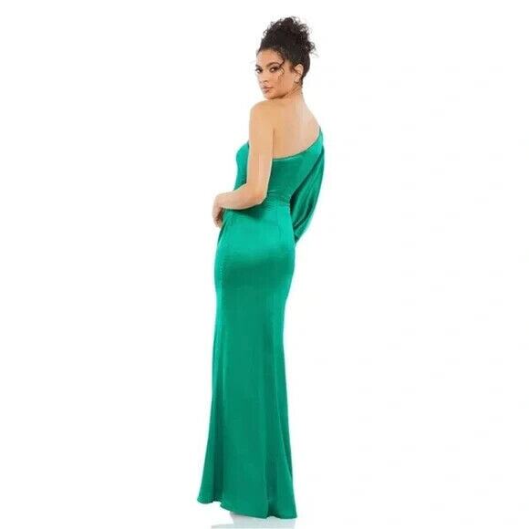 MAC DUGGAL 26588 SATIN‎ PUFF SLEEVE ONE SHOULDER EMERALD GREEN GOWN sz 6 - Picture 7 of 9